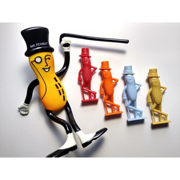 Mr. Peanut Planters Lot Of 5 Items Bendy Figure Red Orange Blue Tan Whistles - Picture 3 of 10